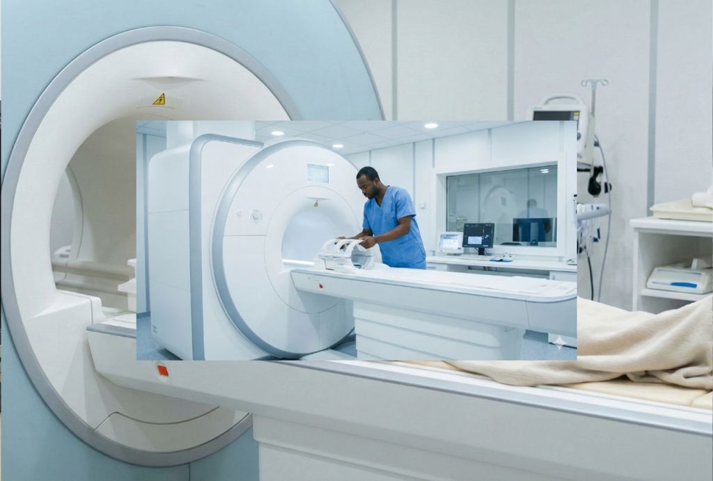 A technician prepares a modern MRI scanner for a patient at our clinic, offering top MRI Services Houston.