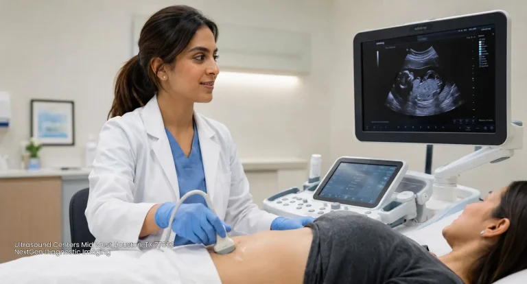 Sonographer conducting scan at NextGen Diagnostic Imaging, top choice for ultrasound centers Houston.